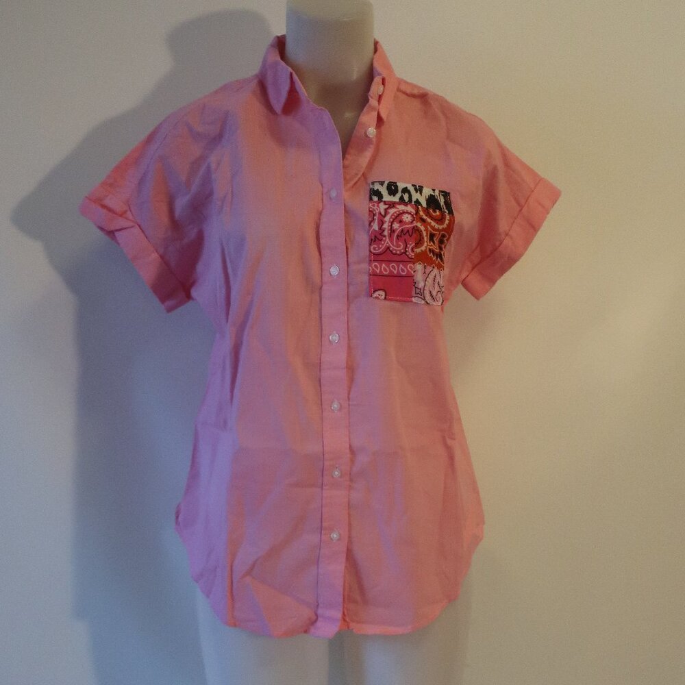 NWT Womens Romi Basha Pink Paisley & Animal Print Button Down Shirt S
